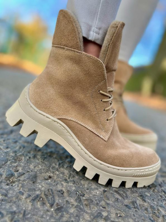 Beżowe trapery damskie skórzane