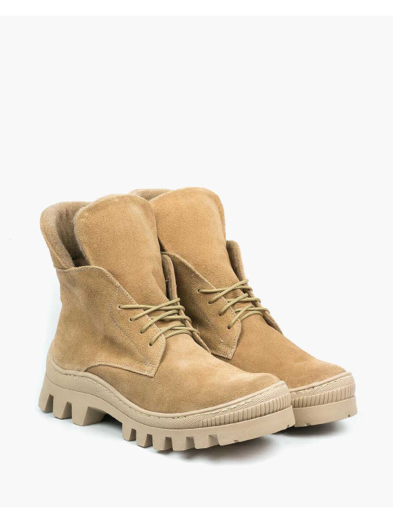 Beżowe trapery damskie skórzane