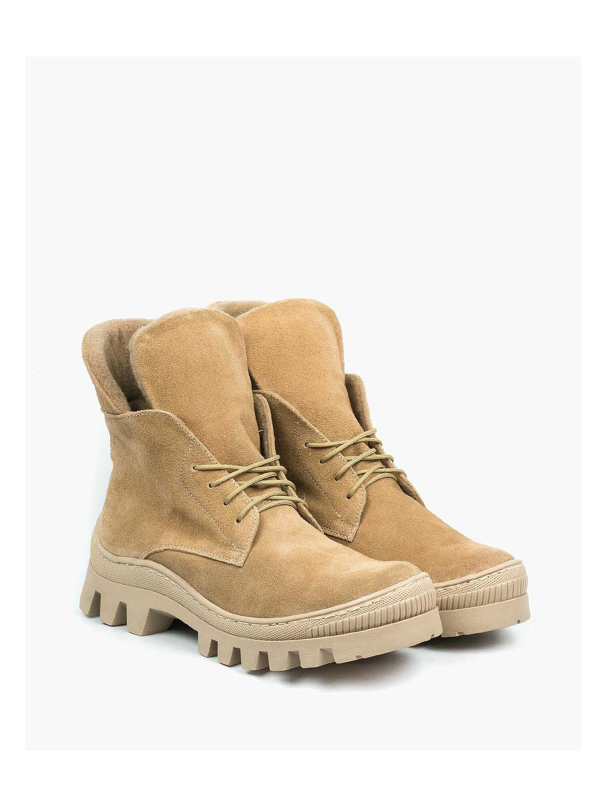 Beżowe trapery damskie skórzane