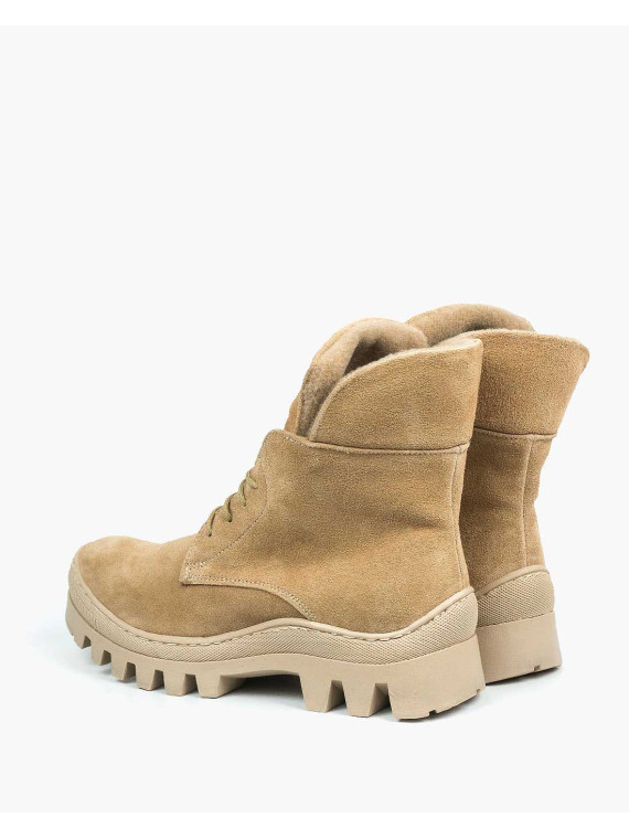 Beżowe trapery damskie skórzane