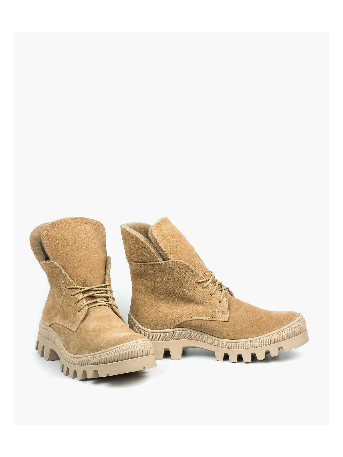 Beżowe trapery damskie skórzane