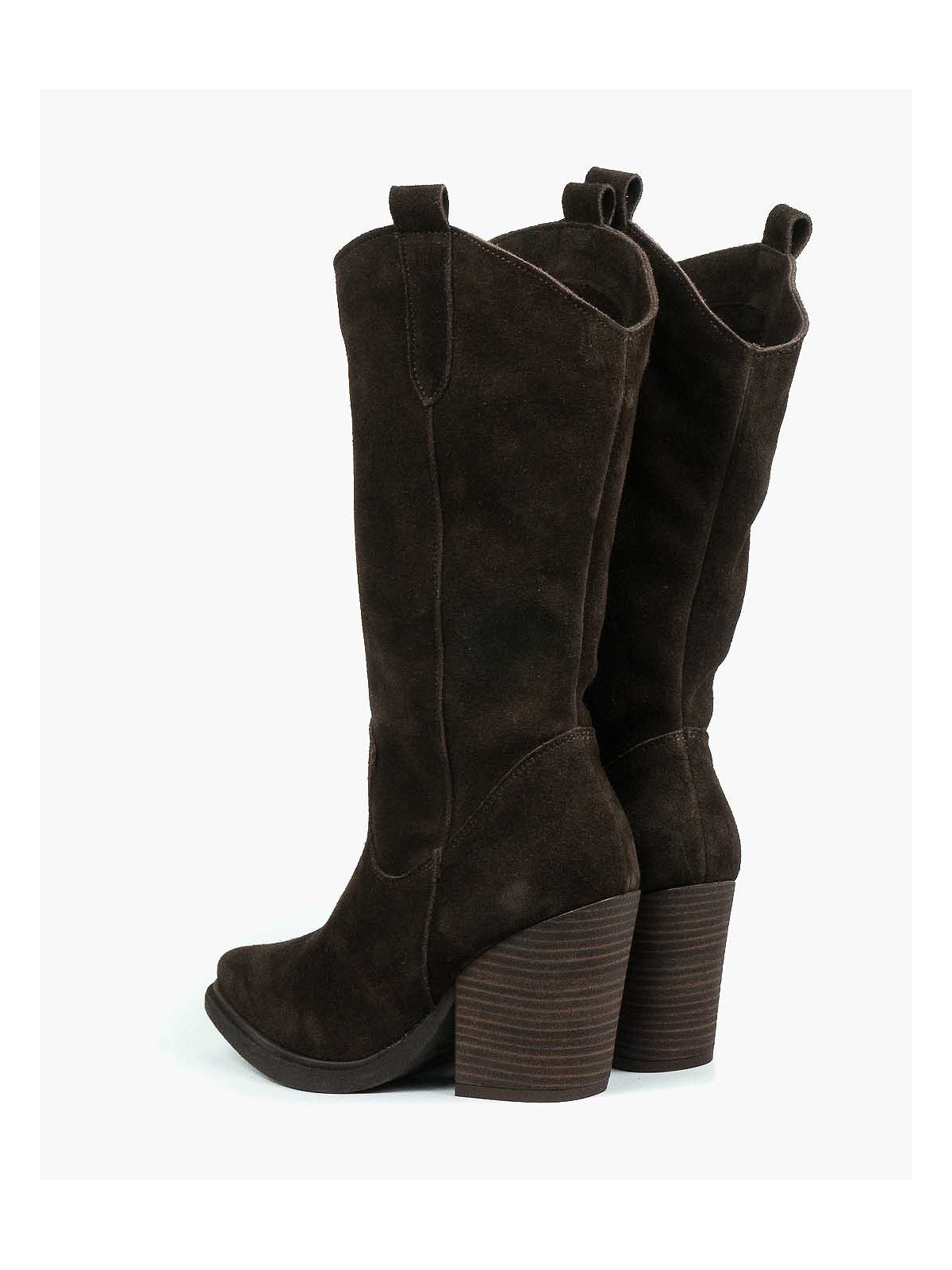 Brązowe kozaki damskie skórzane