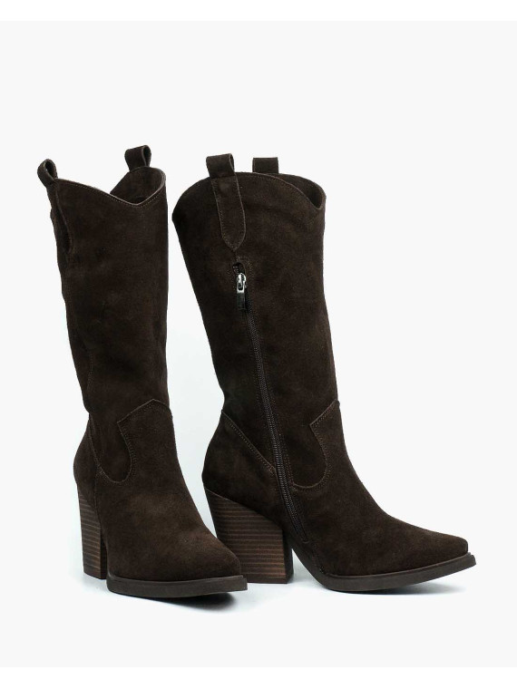 Brązowe kozaki damskie skórzane