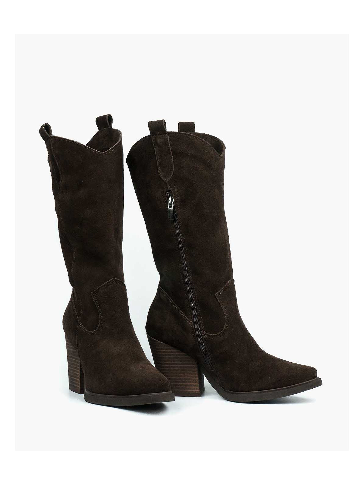 Brązowe kozaki damskie skórzane