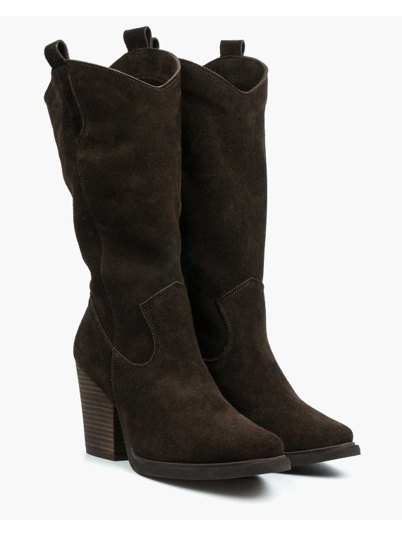 Brązowe kozaki damskie skórzane