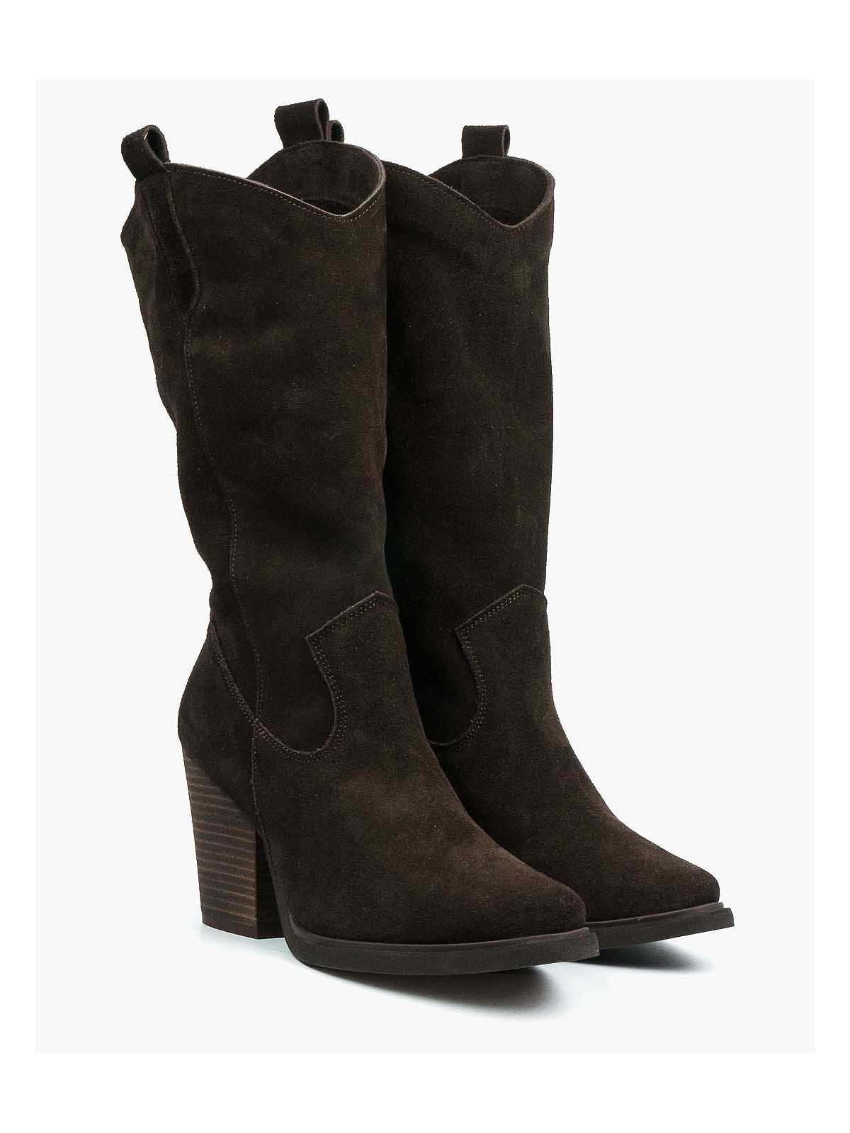 Brązowe kozaki damskie skórzane