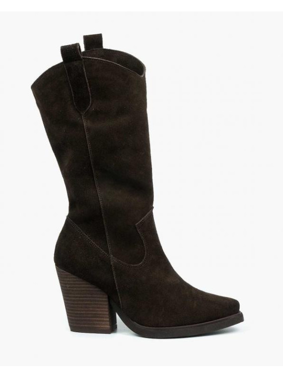 Brązowe kozaki damskie skórzane