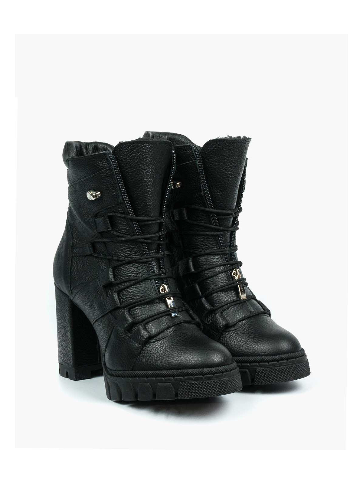 Czarne botki damskie skórzane