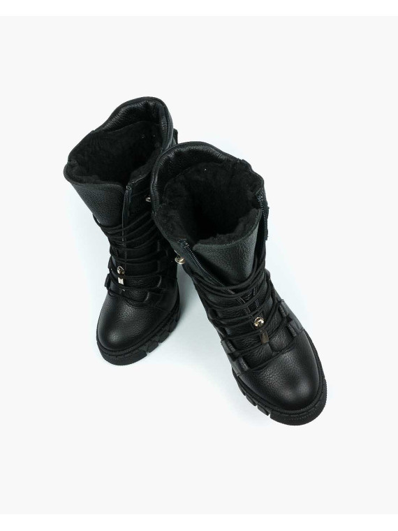 Czarne botki damskie skórzane