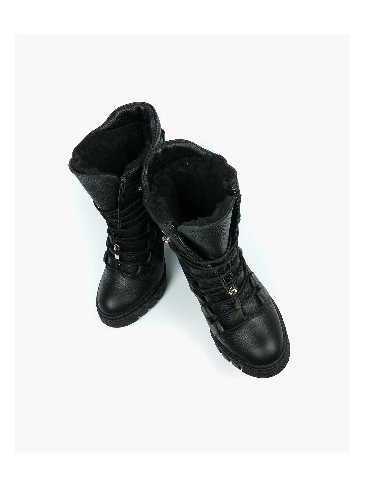 Czarne botki damskie skórzane