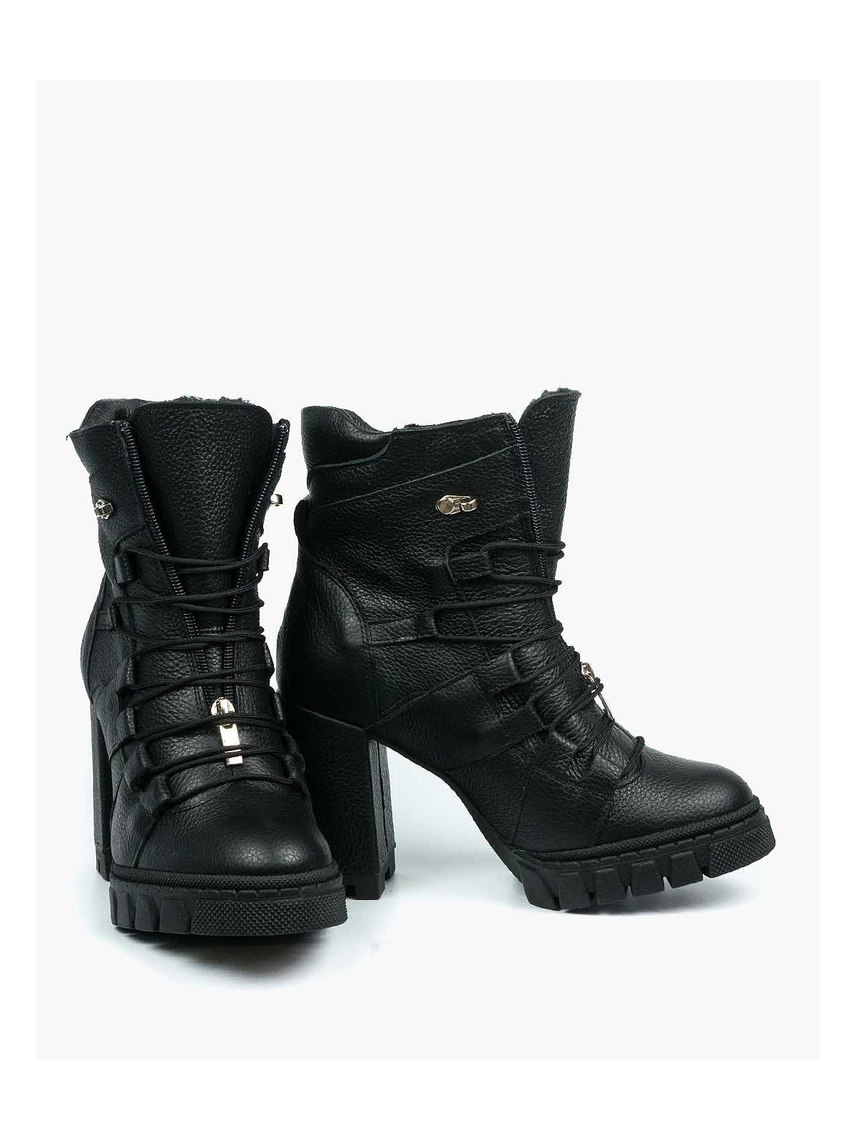 Czarne botki damskie skórzane