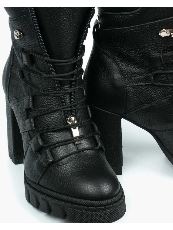 Czarne botki damskie skórzane