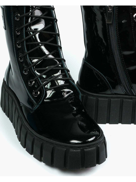 Czarne botki damskie skórzane