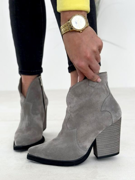 Szare botki damskie skórzane