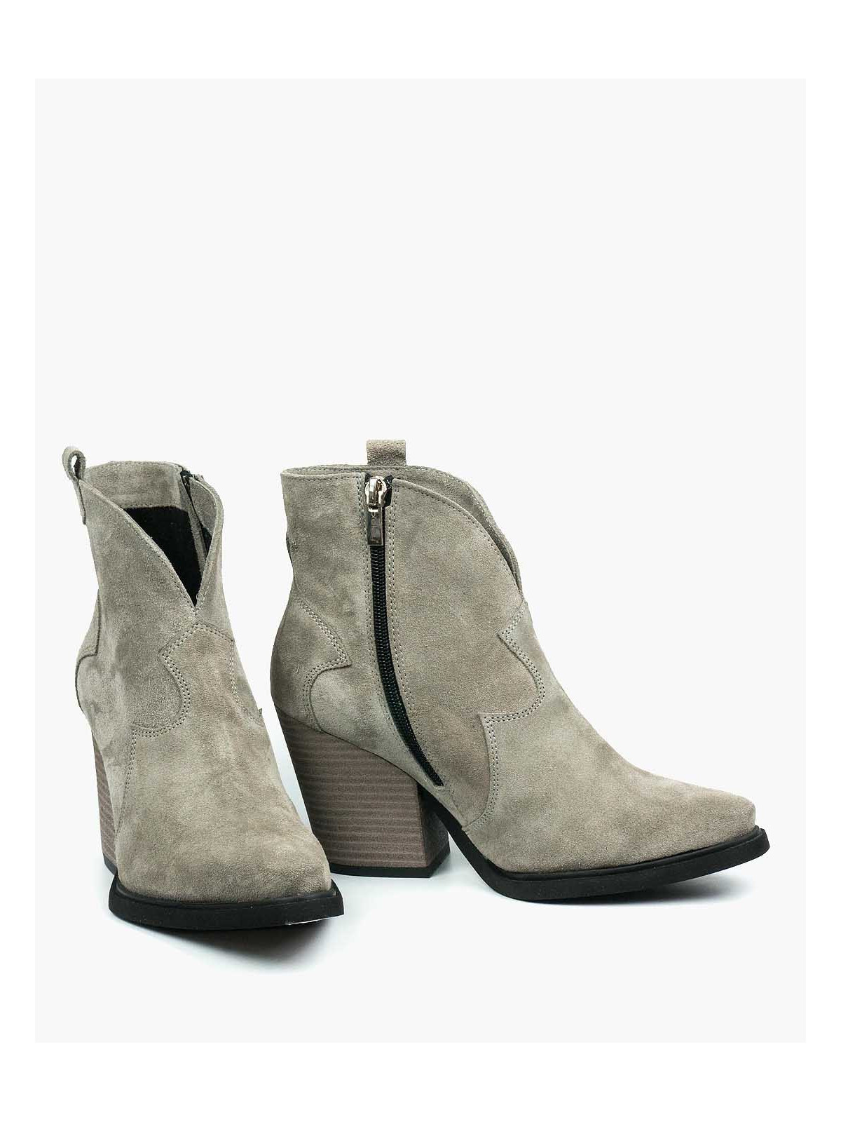 Szare botki damskie skórzane