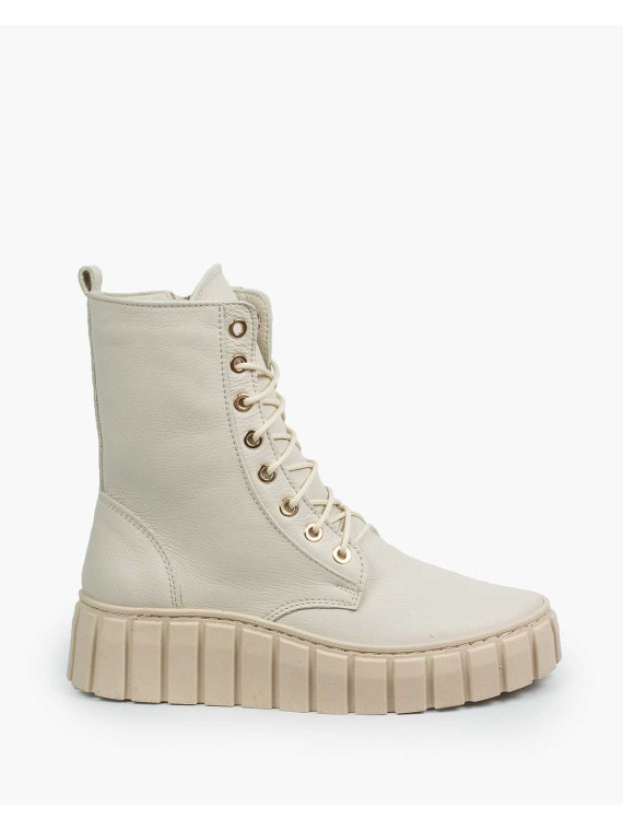 Beżowe botki damskie skórzane