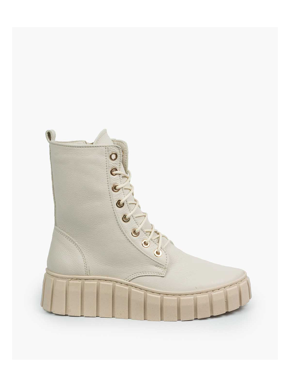 Beżowe botki damskie skórzane