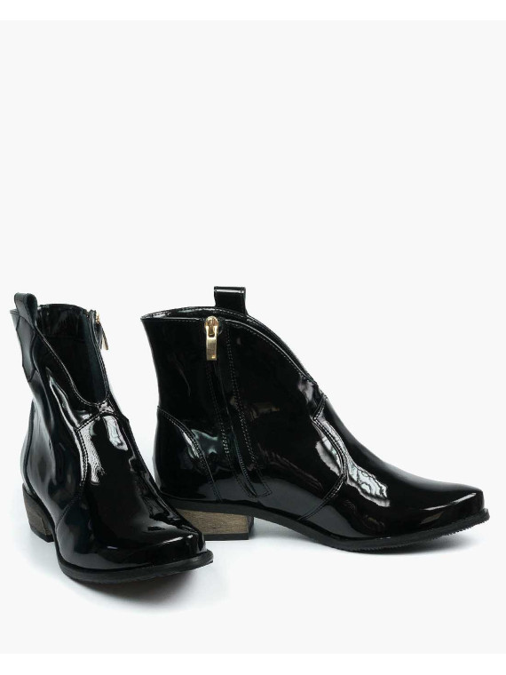 Czarne botki damskie skórzane