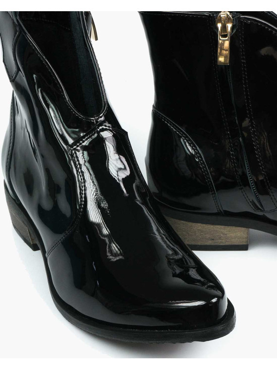 Czarne botki damskie skórzane