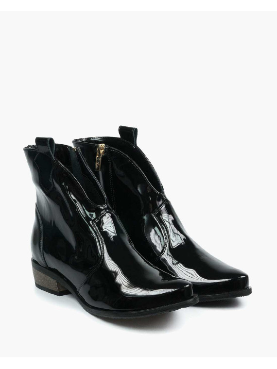 Czarne botki damskie skórzane