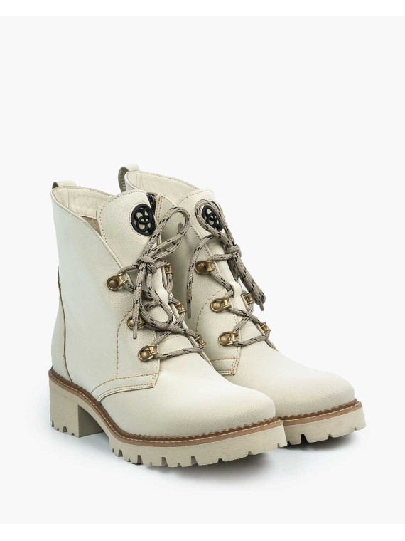 Beżowe trapery damskie skórzane