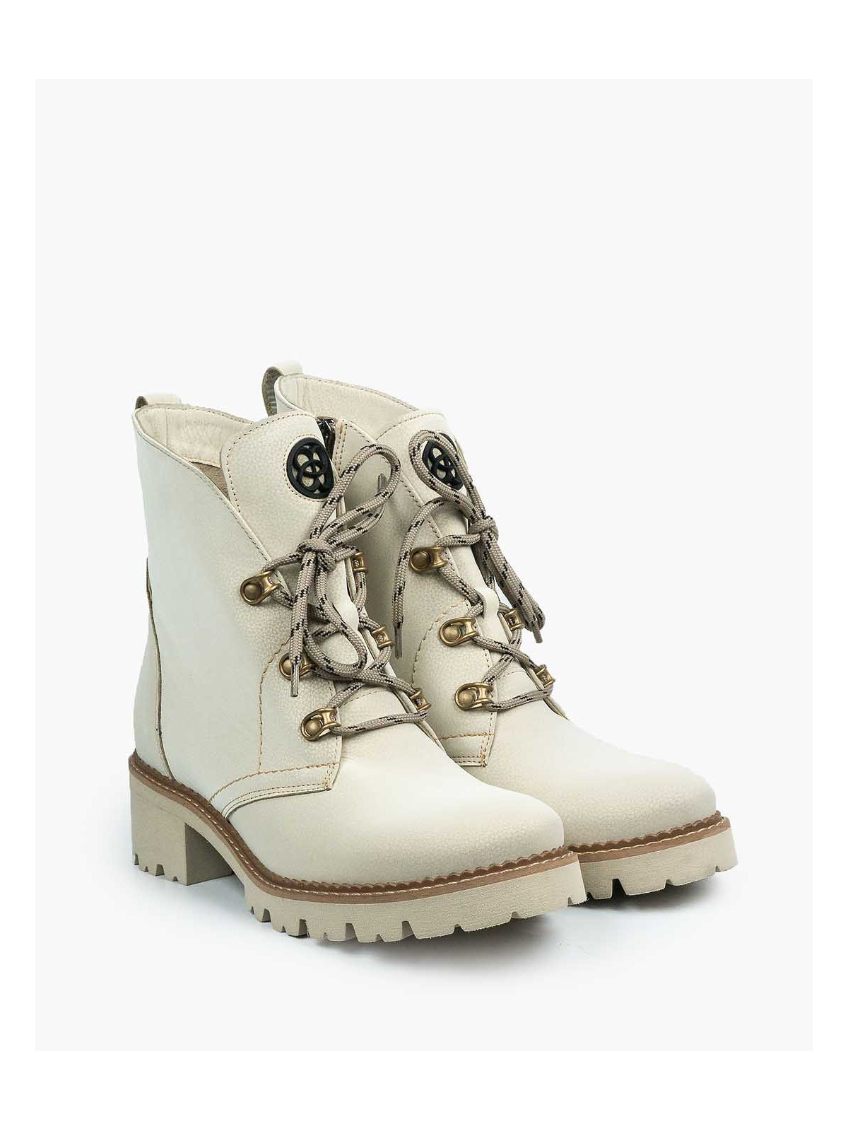 Beżowe trapery damskie skórzane