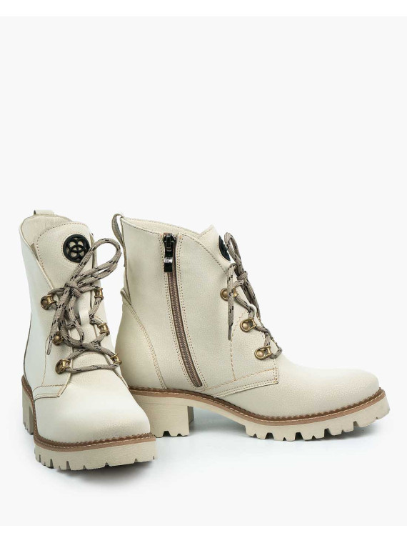 Beżowe trapery damskie skórzane