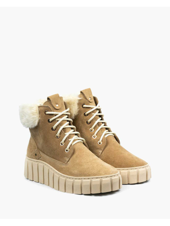 Beżowe botki damskie skórzane