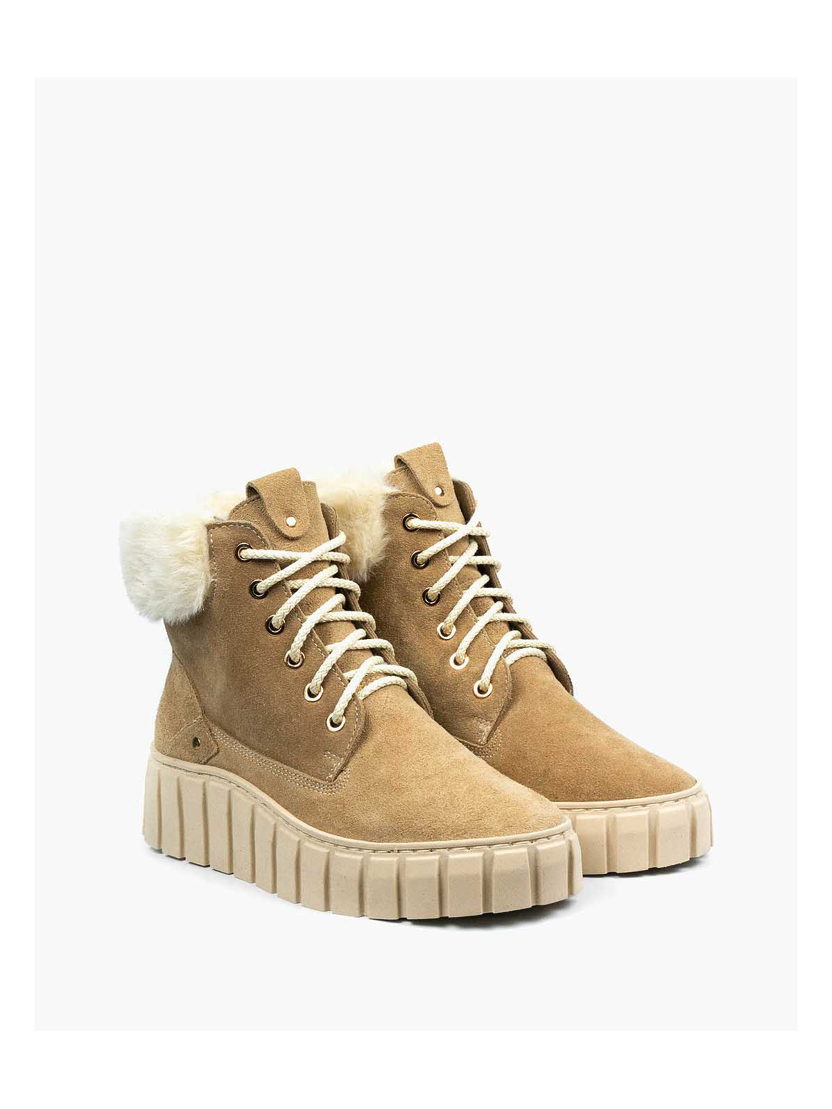 Beżowe botki damskie skórzane