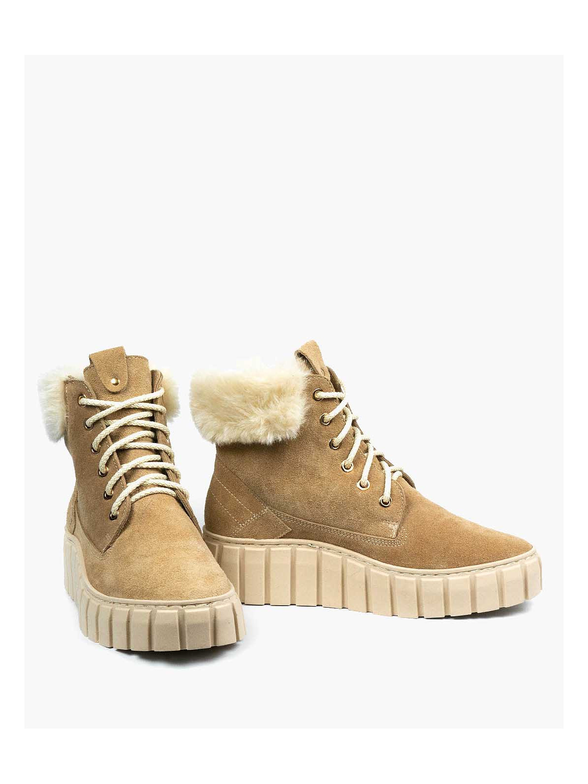 Beżowe botki damskie skórzane