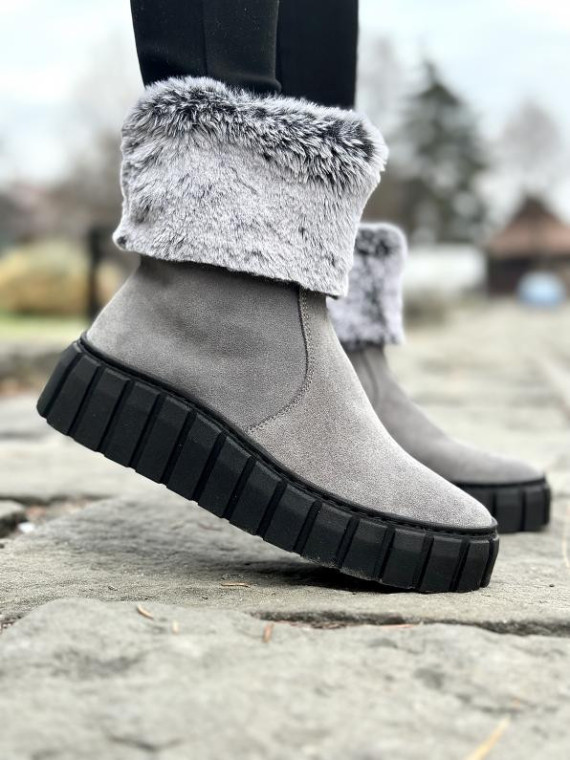 Szare śniegowce damskie skórzane