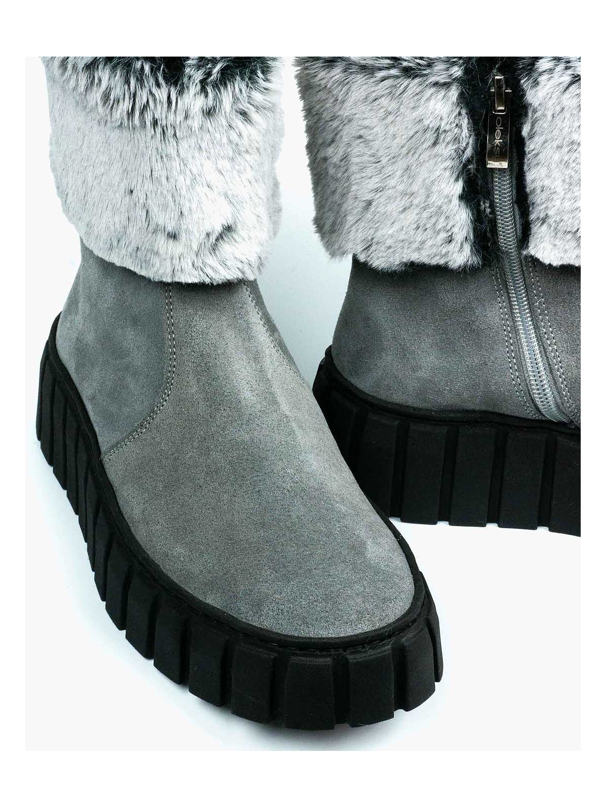 Szare śniegowce damskie skórzane