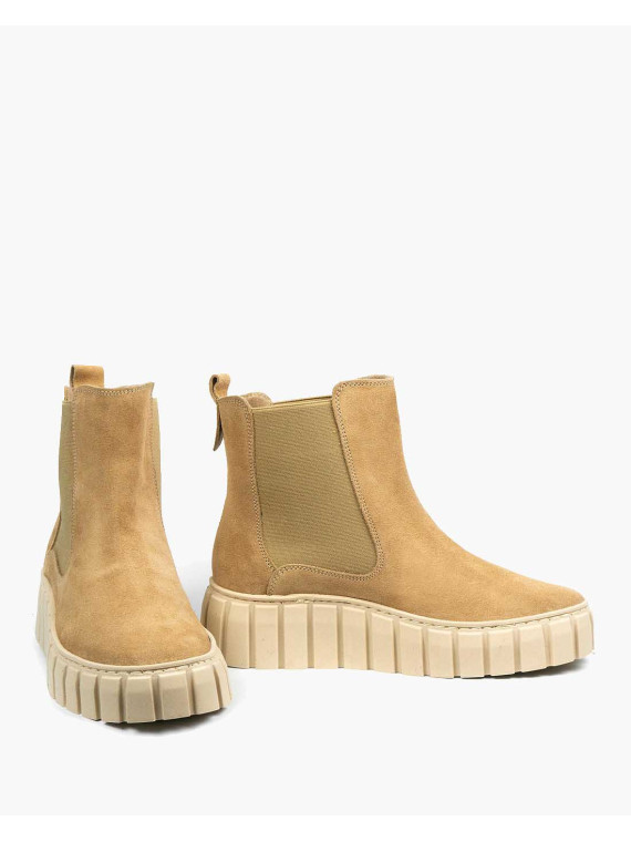 Beżowe botki damskie skórzane