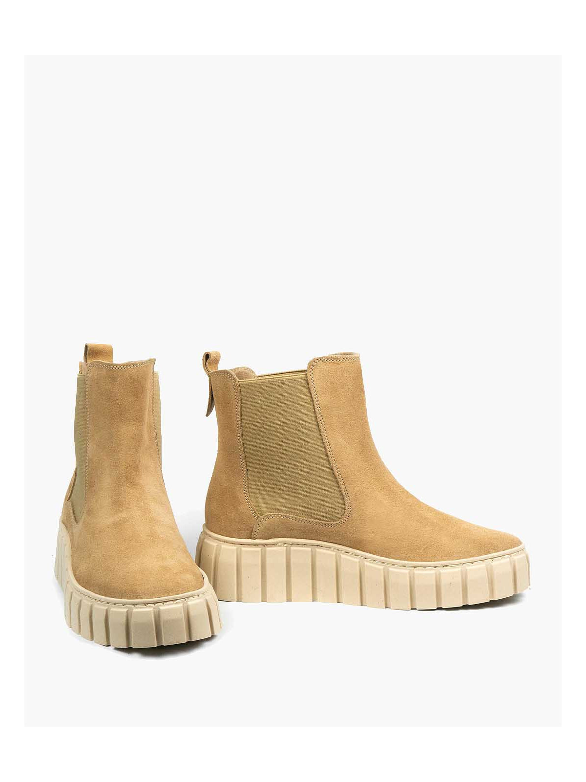 Beżowe botki damskie skórzane