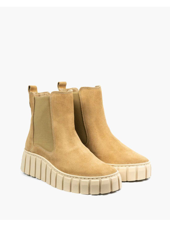 Beżowe botki damskie skórzane