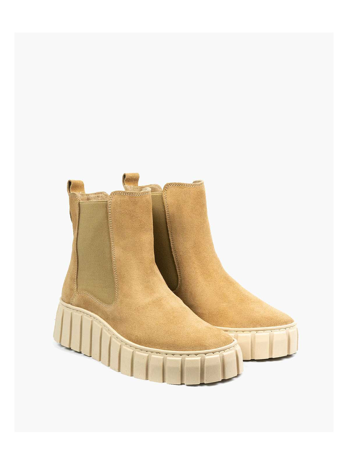 Beżowe botki damskie skórzane