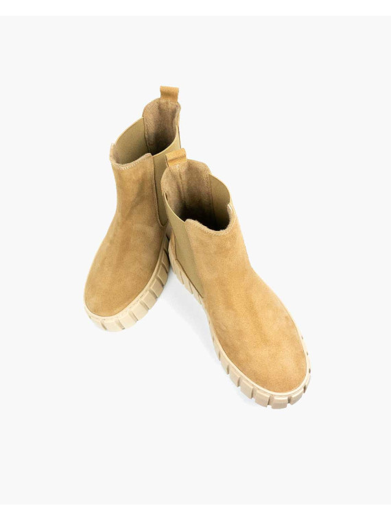 Beżowe botki damskie skórzane