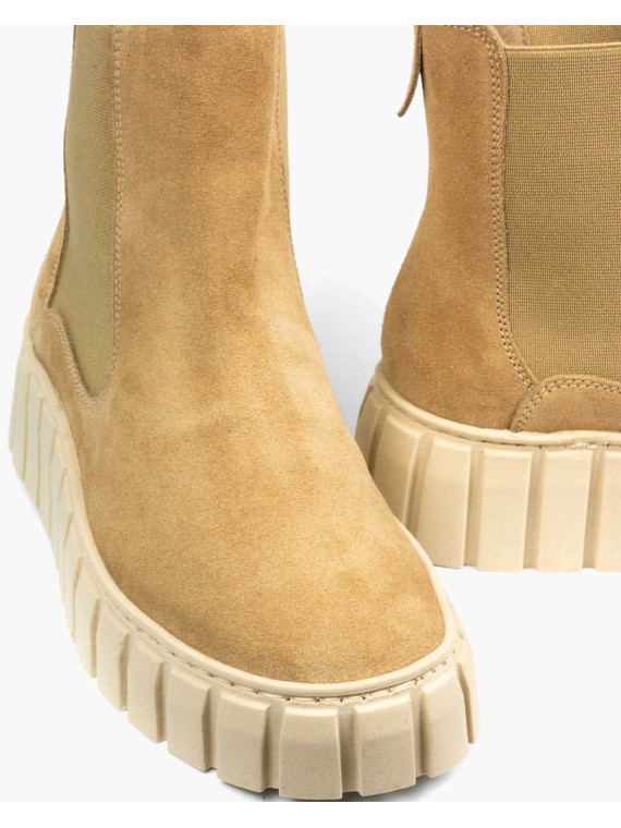 Beżowe botki damskie skórzane