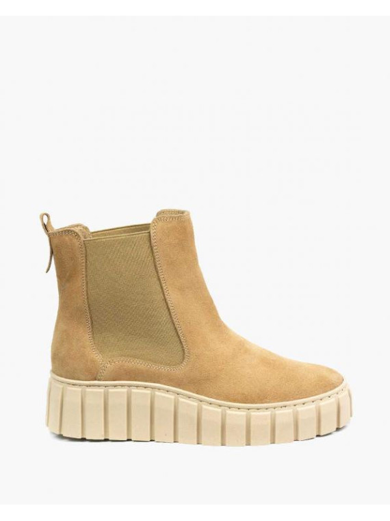 Beżowe botki damskie skórzane