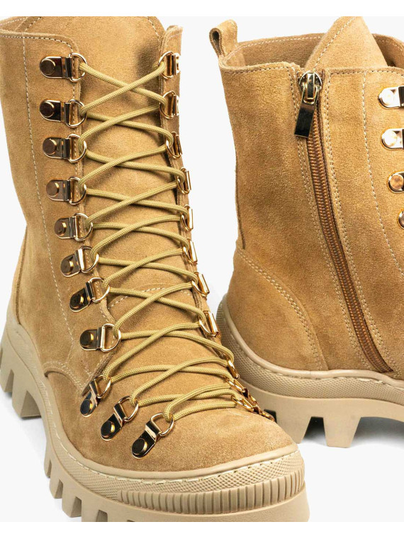 Beżowe trapery damskie skórzane