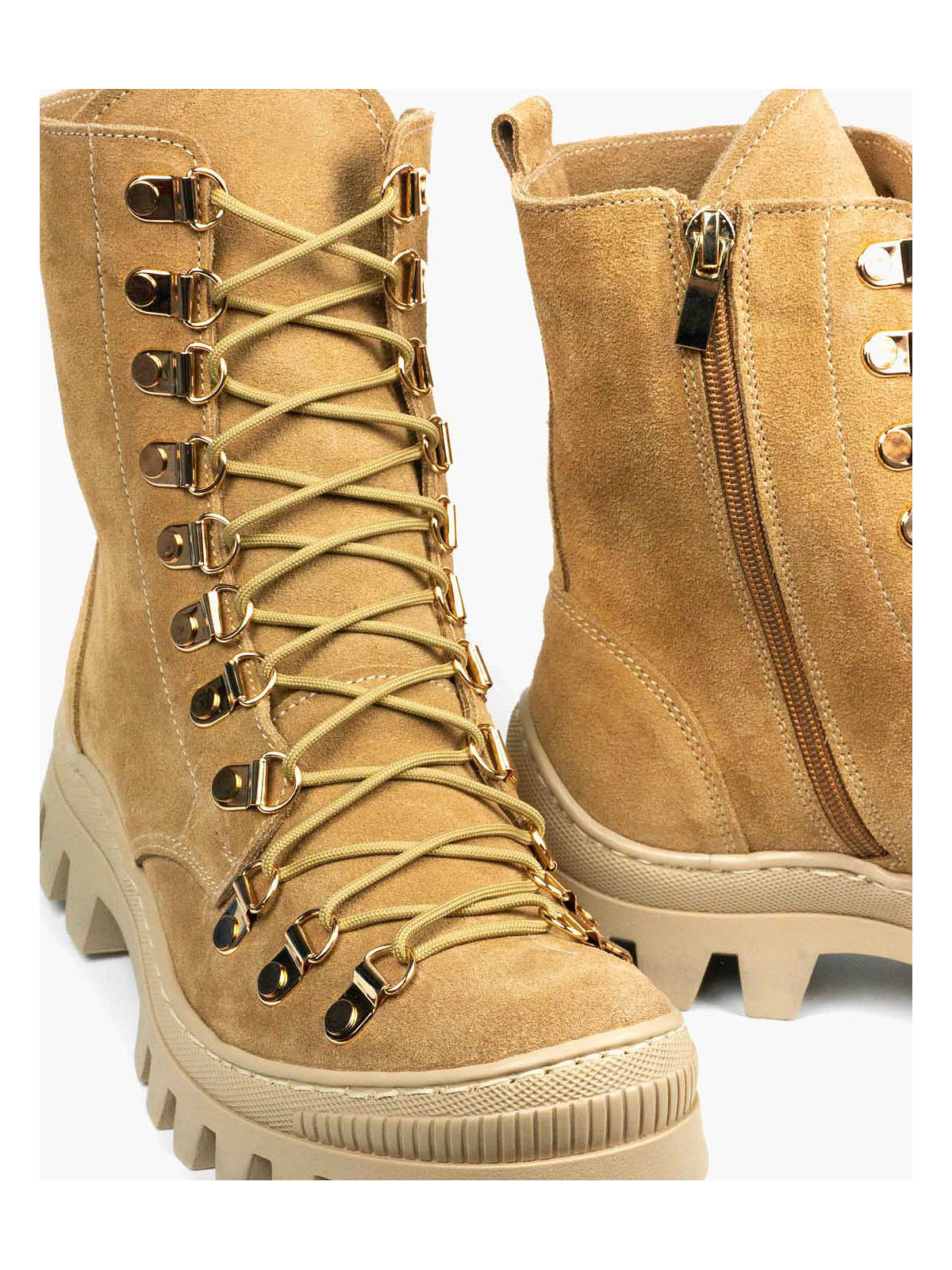 Beżowe trapery damskie skórzane