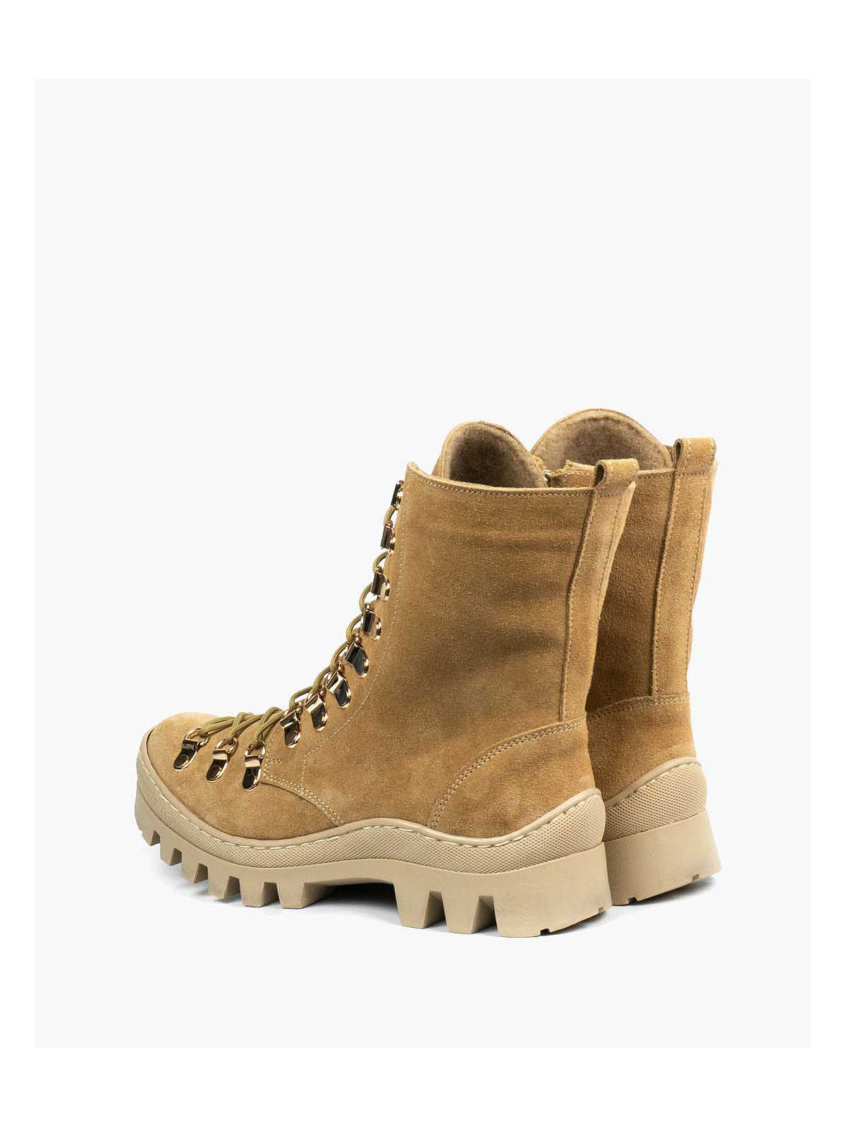 Beżowe trapery damskie skórzane