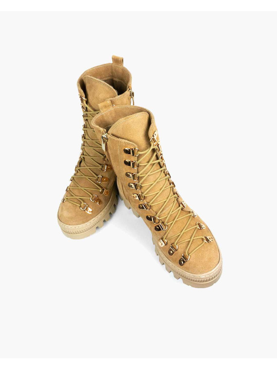 Beżowe trapery damskie skórzane