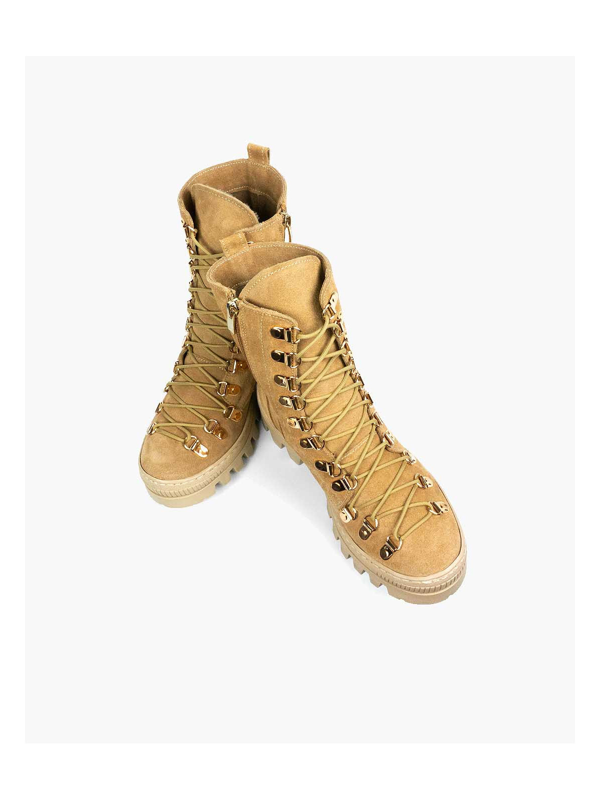 Beżowe trapery damskie skórzane