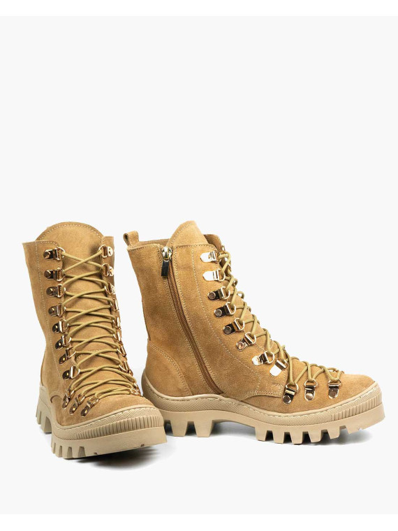 Beżowe trapery damskie skórzane