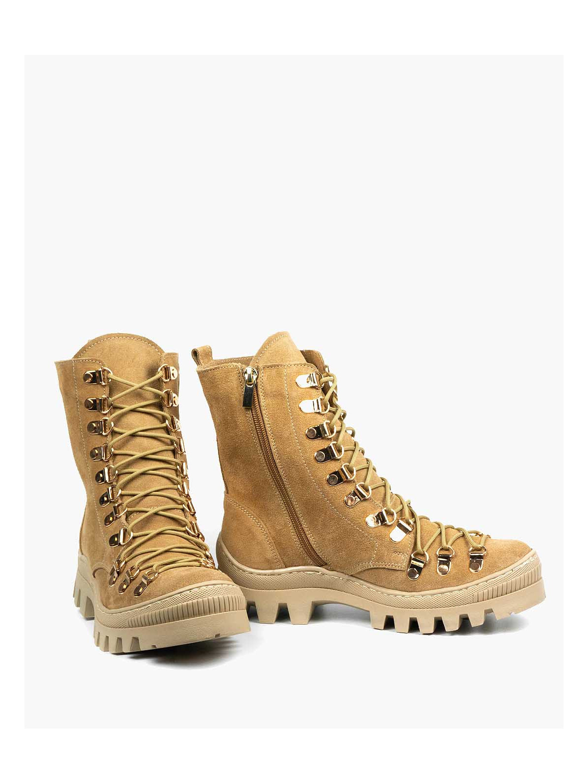 Beżowe trapery damskie skórzane