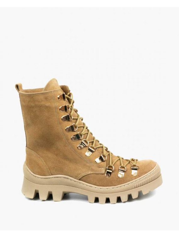 Beżowe trapery damskie skórzane