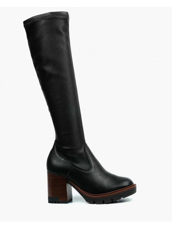 Czarne kozaki damskie skórzane