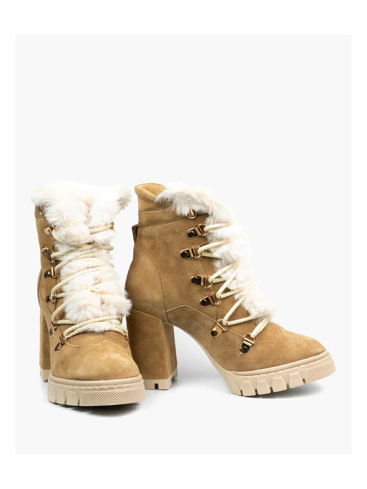 Beżowe botki damskie skórzane