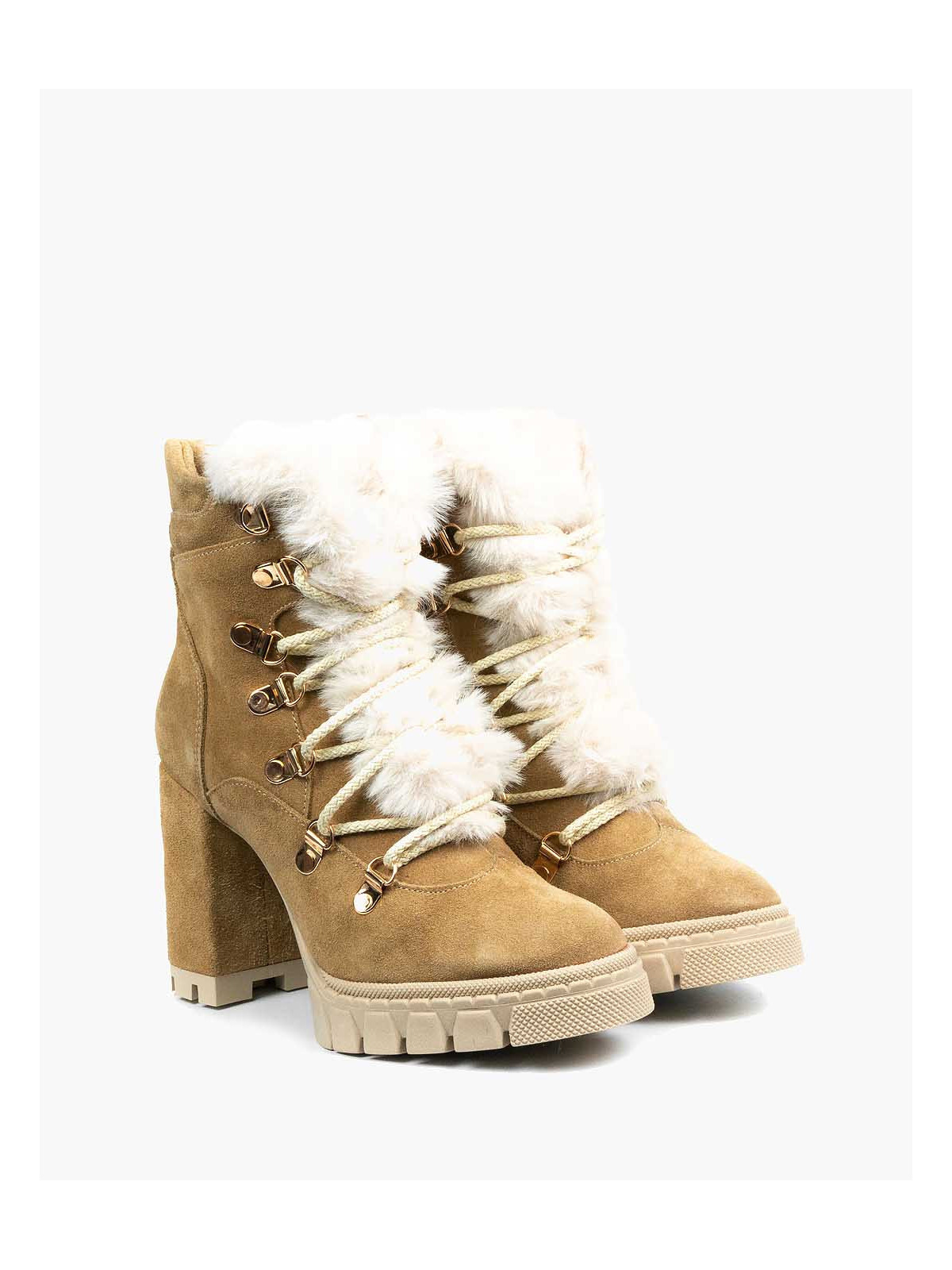 Beżowe botki damskie skórzane